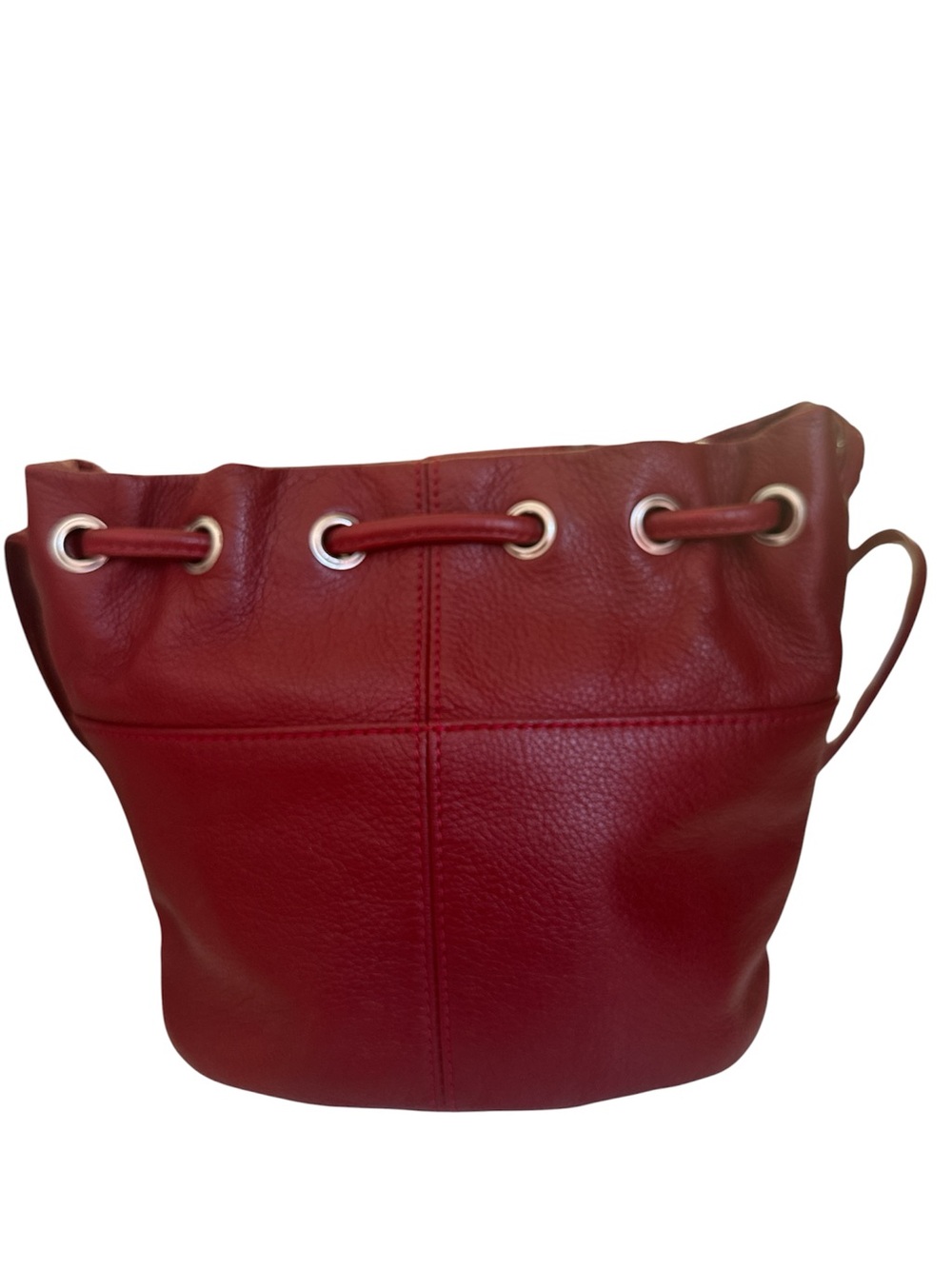 Tignanello Red Pebbled Leather Bucket Bag / Drawstring Crossbody - Picture 2 of 4